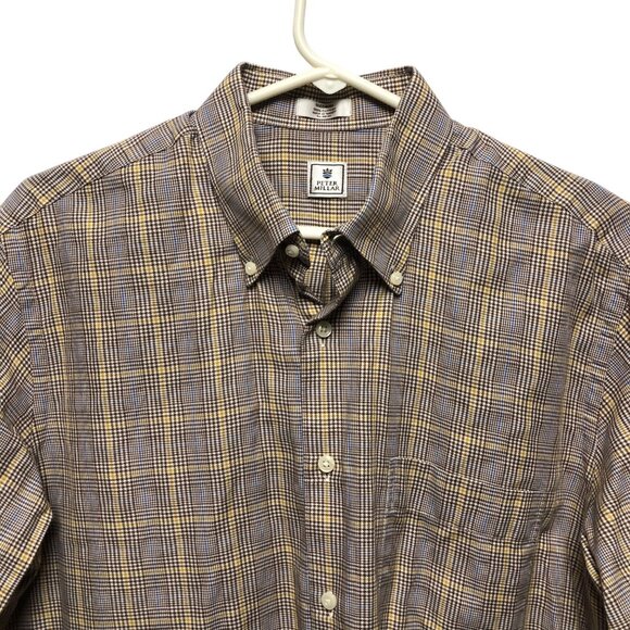 Peter Millar Shirt Mens Size Medium Brown Yellow Plaid Crown Logo Button Down - Picture 4 of 7